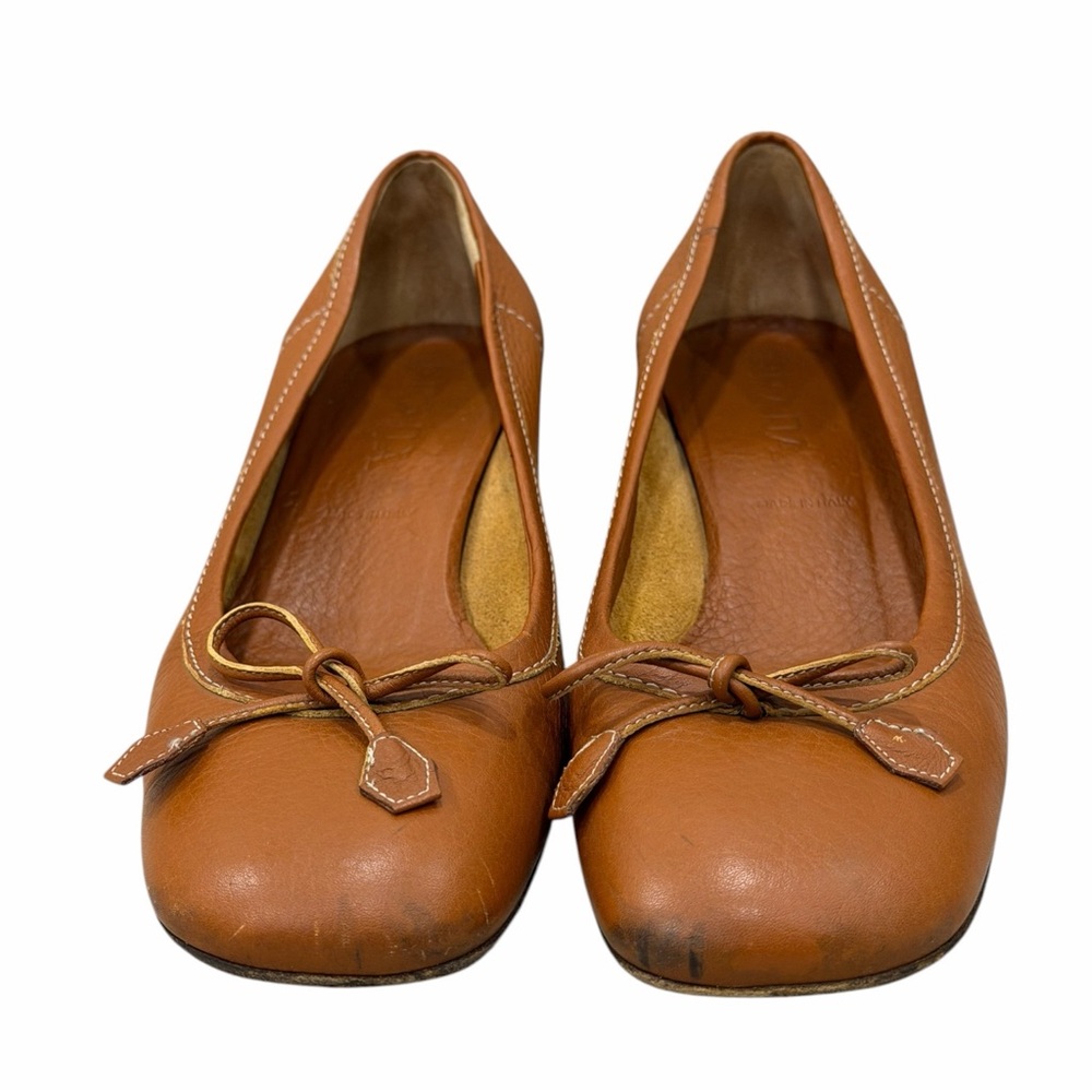 PRADA Brown Leather Low Heel Pumps Bow Square Toe Size 38.5 EU Made in Italy